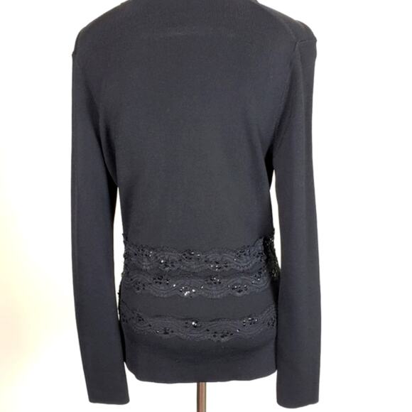 VERTIGO Paris Black Rhinestone, Lace, and Sequin Button Down V-Neck Size Small - Picture 4 of 8